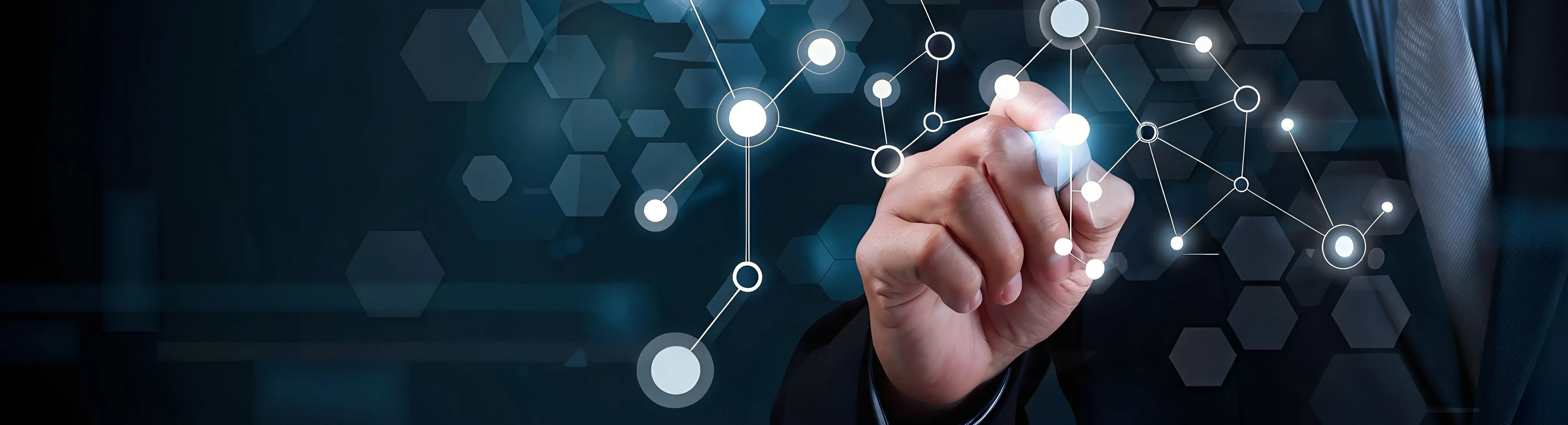 A businessmans hand draws a digital network connection on a futuristic interface Compliance business concept. Businessman offer clipboard sign with check mark and pencil on virtual screen. Company strategy finance work support plan success technology